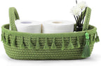Green Toilet Paper Basket Decorative Boho Cotton Rope Storage Basket Gift Empty Woven Bins with Handle Tassel for Toilet Tank Bathroom Accessories Organizer Decor Countertop Shelf Holder