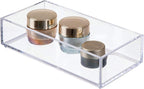 IDesign Decorative Countertop Vanity Tray Organizer for Bathroom, Bedroom, Closet, Entryway, The Clarity Collection – 4” x 8” x 2”, Clear, Small