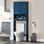 Topeakmart Over the Toilet Storage Cabinet, Organizer with Double Doors and Inner Adjustable Shelf and Lower Open Shelf for Bathroom Laundry, 66 in H, Navy Blue