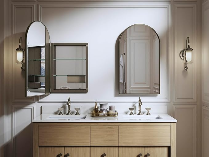 Kohler 36540-BNL Verdera® Medicine Cabinet Mirror, Arched Design, Left-Hinged, Mirrored Interior, Adjustable Shelves, Rustproof, 20 in. W x 34 in. H, Brushed Nickel