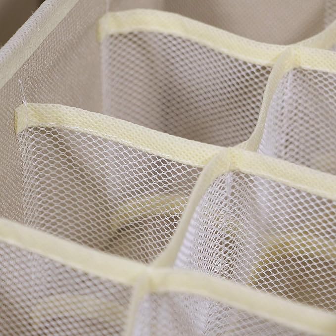 6 Pack Foldable Drawer Organizer Dividers Cloth Storage Box Closet Dresser Organizer Cube Fabric Containers Basket Bins for Underwear Bras Socks Panties Lingeries Nursery Baby Clothes Beige