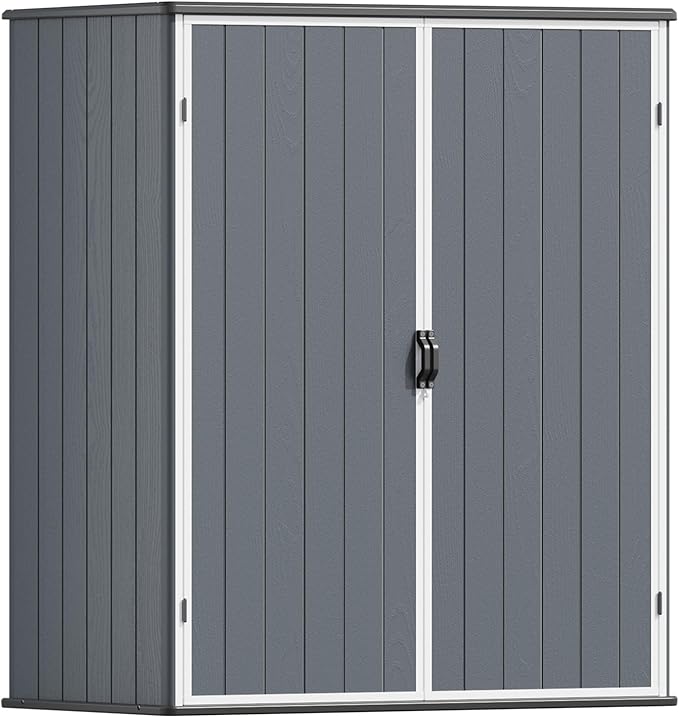 Patiowell 5x3 FT Resin Outdoor Storage Shed with Floor, Plastic Waterproof Outdoor Storage Cabinet, Garden Organizer Shed with Lockable Door for Patio Furniture, Pool Accessories, Dark Gray