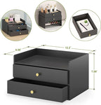 Bamboo Desk Organizer with Drawers Wooden Desktop Storage Drawers for Bills Office Supplies Kitchen Utensils Organizing Tool for Home Classroom Organization No Assembly (Black, 2 Drawers)