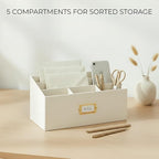 KIBAGA Stylish Linen Mail Organizer for Your Countertop – Easily Organizes Pens, Mail & More in Spacious Compartments on Any Desktop – The Perfect Desk Sorter for Paper & Office Essentials