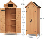 GarveeLife 70 in Outdoor Wooden Storage Shed Waterproof, Vertical Outdoor Storage Cabinet with 3 Shelves, Roof Storage & Lockable Door, Space-Saving Garden Tool Shed for Patio, Yard, Lawn