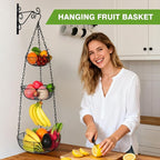 HULISEN 3 Tier Hanging Fruit Basket with Banana Hook, 36-Inch Heavy-Duty Wire Hanging Baskets for Kitchen Storage, Vegetable Produce Organizer (Including Installation Bracket)