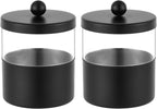 Gaussra Black Apothecary Jars, Black Qtip Holder - Stainless Steel Bathroom Jar with Stickers - Farmhouse Decor Qtip Dispenser for Qtips, Cotton Balls, Swabs, Makeup Sponges (2-Pack)
