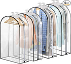 4 Pack Full Clear Garment Bags with Side Zipper, 40&50" Clothes Covers with 10" Gusset, Transparent Hanging Suit & Coat Covers for Closet Storage, Jackets, Dresses, Windbreakers