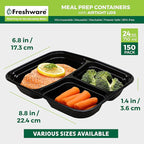 Freshware Meal Prep Containers [150 Pack] 3 Compartment with Lids, Food Storage Containers, Bento Box, BPA Free, Stackable, Microwave/Dishwasher/Freezer Safe (24 oz)