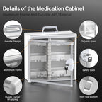 Glosen Medicine Cabinet with Key Wall Mounted Medication Lock Box 【 Silver 15x 6.7 x 13 Inch】 Portable Storage Container Big Capacity