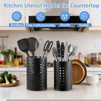 2PCS Stainless Steel Kitchen Utensil Holder, Utensil Caddy & Organizer for Drying Cooking Spoons Utility Sturdy Home Kitchen Daily Use Utensil Drainer (BLack)