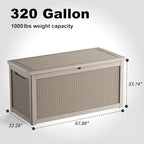 320 Gallon Outdoor Waterproof Resin Storage Deck Box Lockable Outside Bench UV Resistant Bin Patio Porch Furniture Pool Float Garden Tool Cushion Grey