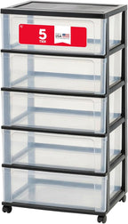 IRIS USA Plastic Drawer Storage Organizer Rolling Cart, with Wheels Casters, 5-Drawers, for Art Craft Supplies Bathroom Dorm Bedroom Laundry Room, Wide, Black
