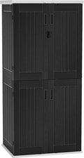 YITAHOME Outdoor Tall Storage Cabinet with 4 Shelves, Waterproof Resin Vertical Tool Shed, Lockable 30 cu. ft. Storage Shed for Patio, Garden, Yard, Dark Gray