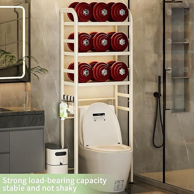 Over The Toilet Storage, Enhanced Oval Tube Bathroom Shelf Organizer, Freestanding Toilet Storage Cabinet with Suction Cups for Fastening, 3-Tires Over The Toilet Rack (White)