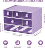 Marbrasse Desk Organizer with 6 Drawers, 3 Tier Stackable Storage Drawers Plastic Makeup Storage, Office Organizers and Storage, Desk Storage Box for Office, School, Home Purple