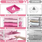 Rolling Cart with Drawers,10 Drawer Rolling Cart,Storage Cart,Utility Cart,Teacher Cart for Classroom Storage,Craft Cart with Wheels and Wooden Tabletop,Pink