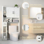 Over The Toilet Storage Cabinet, Farmhouse Storage Cabinet Over Toilet with 2 Barn Door & Toilet Paper Holder Stand, Home Space-Saving Rack, for Bathroom, Restroom (White).