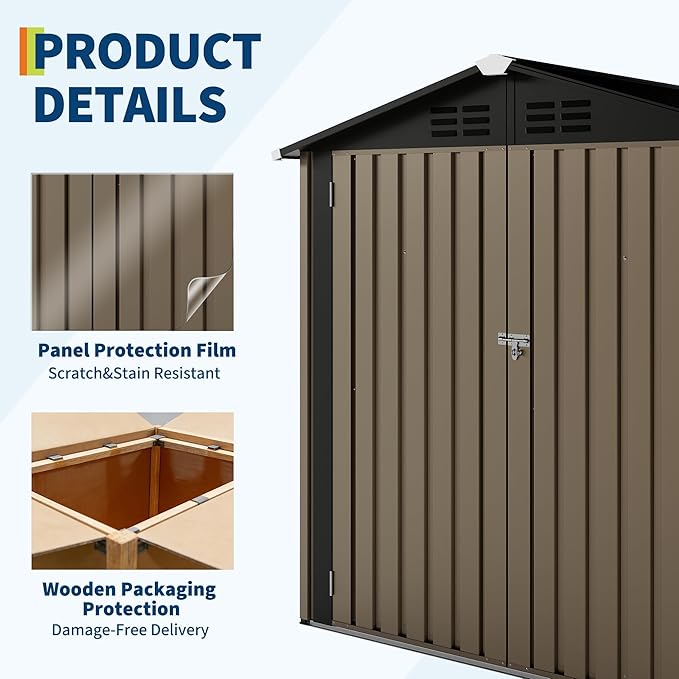 6X4 FT Outdoor Storage Shed, Galvanized Steel Outdoor Storage Shed, 130 Cu Ft Weather Resistant Garden Tool Sheds with Door & Sloped Roof, Multi-Use Shed for Bikes, Ladders