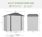 Devoko 6 x 4 FT Metal Storage Shed with Floor Frame Waterproof Garden Tool Shed with Lockable Door, Outdoor Shed Storage House for Backyard Patio Lawn, White