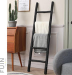 FUIN Fully Assembled 57in Wood Blanket Ladder Living Room Decorative Wall Leaning Farmhouse Quilt Display Holder Rustic Wooden Towel Rack for Bathroom, Black