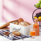 RoyalHouse Modern Metal Bread Box with Bamboo Cutting Board Lid, Bread Storage Container for Kitchen Counter, Vintage Kitchen Decor Organizer