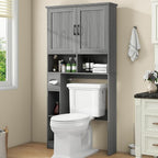 Over The Toilet Storage Cabinet, Farmhouse Storage Cabinet Over Toilet with Barn Door& Toilet Paper Holder Stand，Home Space-Saving Toilet Rack, for Bathroom, Restroom, Laundry.Wash Gray
