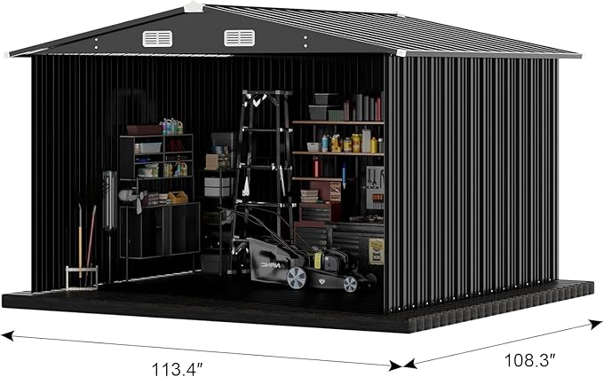 COMHOMA Shed Outdoor Storage Shed Metal,Lockable Doors Tool Sheds with Sloping Roof,Steel Garden Shed with Air Vent for Backyard,Patio,Lawn,Poolside(Grey,10'x10')