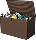 Garvee 120 gallon Waterproof Outdoor Storage Box, Lockable Plastic Deck Box with Lid, Patio Storage Bin for Pool, Garden Tools, Backyard, Porch, All-Weather Protection, Brown