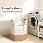 Laundry Hamper, 95L Tall Laundry Basket with Leather Handles, Rectangle Large Clothes Hamper for Organizing, Cotton Woven Laundry Baskets Storage Hampers for Bedroom, Nursery, Living Room