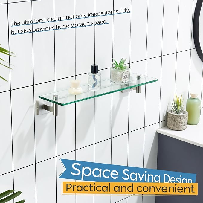 KOKOSIRI Floating Shelf Bathroom Wall Mount Shelves 20-Inch for Bedroom Living Room Kitchen Hanging Rack Brushed Stainless Steel 2 Pack B1105BR-L20-P2