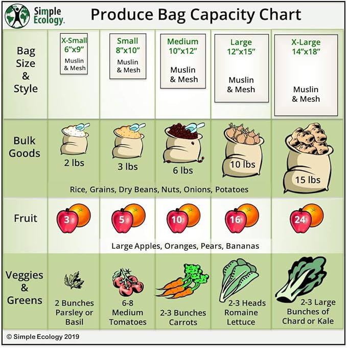 Simple Ecology Reusable Grocery Produce Shopping and Storage Bags, Organic Cotton Muslin, XLarge 3 pack