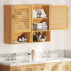 VIAGDO Bathroom Wall Cabinet, Wooden Medicine Cabinet with Single Door and Adjustable Inner Shelf, Bamboo Storage Cabinet Wall Mounted, Over The Toilet Hanging Cupboard, 15.7’’Lx7.8’’Wx23.6’’H