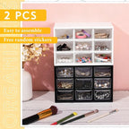 Wenqik 2 Pcs Mini Storage Drawers Teacher Toolbox Organizer with 9 Clear Drawers Small Plastic Desktop Teacher Desk Craft Organizer for Classroom Office 7" x 3. 9" x 4. 7" (Black, White)