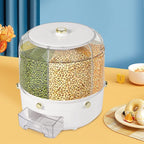 360° Rotating Grain Dispenser, Countertop 6 Compartment Dry Food Storage Containers Rice Storage Container Kitchen Airtight Food Storage Kitchen Countertop Organizer for Small Grains Beans