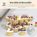 12 Count x 12 Sets Plastic Cupcake Containers, Durable and BPA-Free Cupcake Holder with Lid for Easy Transport Storage, Stackable Clear Cupcake Carriers, Reusable Dessert Boxes