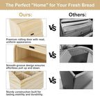 TQVAI Roll Top Bread Box for Kitchen Countertop, Keep Fresh Longer, Easy to Maintenance, Double Layer Vintage Wooden Breadbox with Window for Homemade Bread, Sandwich Loaves, Baked Goods (Wood Color)