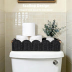 CubesLand Bathroom Basket Organizer w/Cut Out Handle, Back of Toilet Paper Storage Baskets Tray for Bathroom Countertop Decorative, Scalloped Wicker Basket Also for Home Decor, Living Room, Black