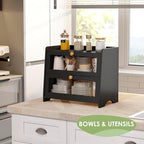 Large Bread Box for Kitchen Countertop, Double Layer Breadbox Bread Container Storage with Acrylic Door, Wooden Farmhouse Bread Holder (Black, Large-16.54" L x 9.84" W x 14.96" H)