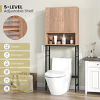 Giantex Over The Toilet Storage Cabinet, Bathroom Space Saver W/Toilet Paper Holder & Hook, Adjustable Shelf & Bottom Bar, Open Storage Cube, Over Toilet Bathroom Organizer for Laundry, Restroom