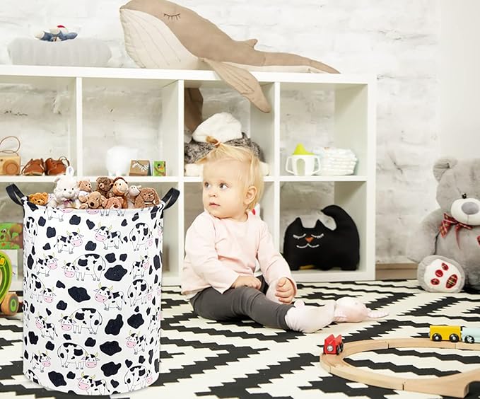 Cow print Laundry Basket Baby Laundry Basket Nursery Hamper Kids Baby Laundry hamper for Boys and Girls Cute Toy Storage Bin Cow Room Decor(Cow)