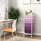 COSTWAY 10-Drawer Rolling Storage Cart, Utility Mobile Trolley with Removable Drawers & Universal Casters & 2 Brakes, Versatile Flexible Drawer Organizer Cart for Home, Office, Purple Gradient