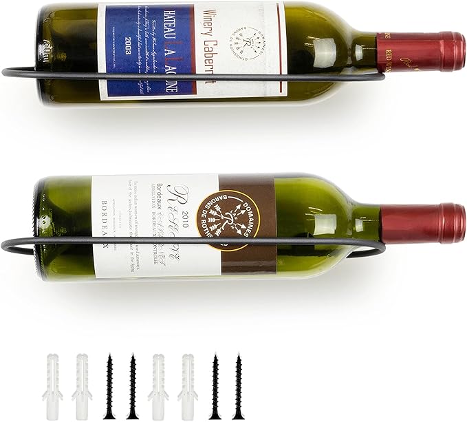 Wall Mounted Wine Rack: Individual Wall Wine Bottle Holder - for Wine Cellar Home Kitchen Bar Decor - 2Pcs