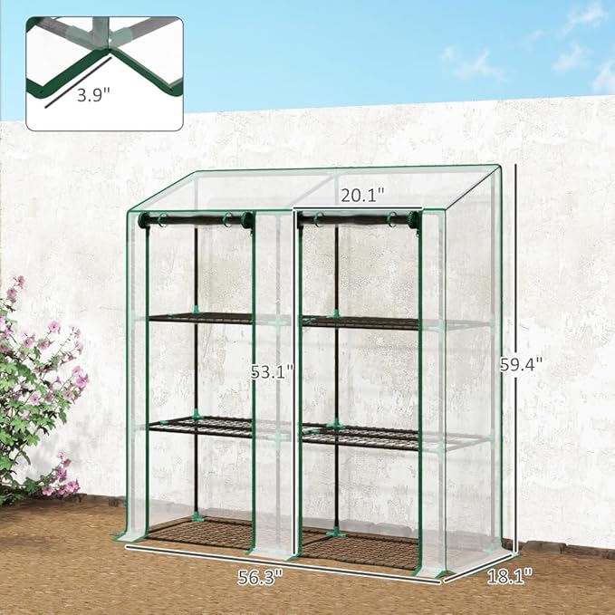 Portable Lean-to Greenhouse with Reinforced UV-Resistant Cover, Ventilated Roll-Up Doors, and Sturdy Wire Shelving for Plant Protection