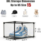 Magnetic Side Open Transparent Plastic Storage Shoe Box Clear Shoe Display Case Sneaker Shoe Storage Box Display Box Shoe Container Clear Closet Shelf Shoe Organizer (Black 4PC)