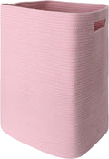 Large Laundry Hamper 16"x13"x22" - Tall Woven Laundry Basket, Cotton Rope Dirty Clothes Hamper, Baby Kids Nursery Wicker Laundry Basket, Bedroom Aesthetic, Soft Laundry Bin, Pink Hamper, 75L