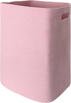 Large Laundry Hamper 16"x13"x22" - Tall Woven Laundry Basket, Cotton Rope Dirty Clothes Hamper, Baby Kids Nursery Wicker Laundry Basket, Bedroom Aesthetic, Soft Laundry Bin, Pink Hamper, 75L