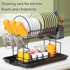 Black Multifunctional Kitchen Bowls and Chopsticks Drain Rack Iron Wire Large Capacity Kitchen Utensils Sink Storage Rack Space-Saving