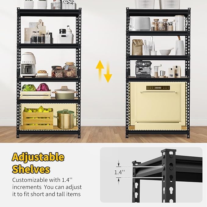 Heavy Duty Garage Storage Shelves, 5-Tier Metal Adjustable Shelving Unit with 2500 LBS Capacity, 35" l x 18" w x 72" h Storage Shelving for Kitchen Pantry Basement Bathroom Laundry
