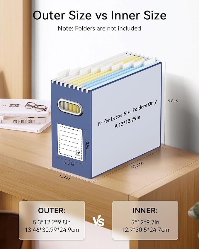 Oterri Cardboard File Organizer Box for Hanging File Folders Letter Size,File Box for Computer Desk,File Cabinet,Working Home,Office,Classroom (Navy, Letter Size - 4 Packs)